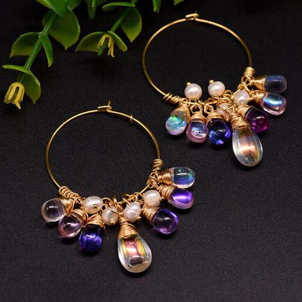 

Natural Freshwater Pearl Hoop Earrings Round Circle Fashion Women Jewelry Gift