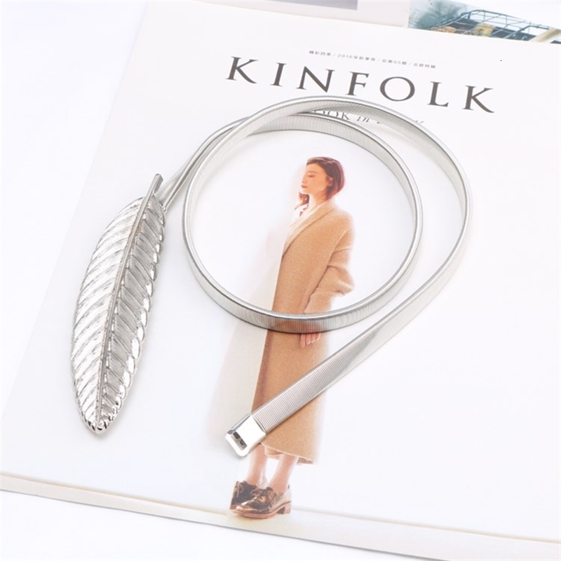 

Belts Elastic thin belt women's skirt elastic decorative versatile waist chain leaf Korean accessories 7D3N, Black