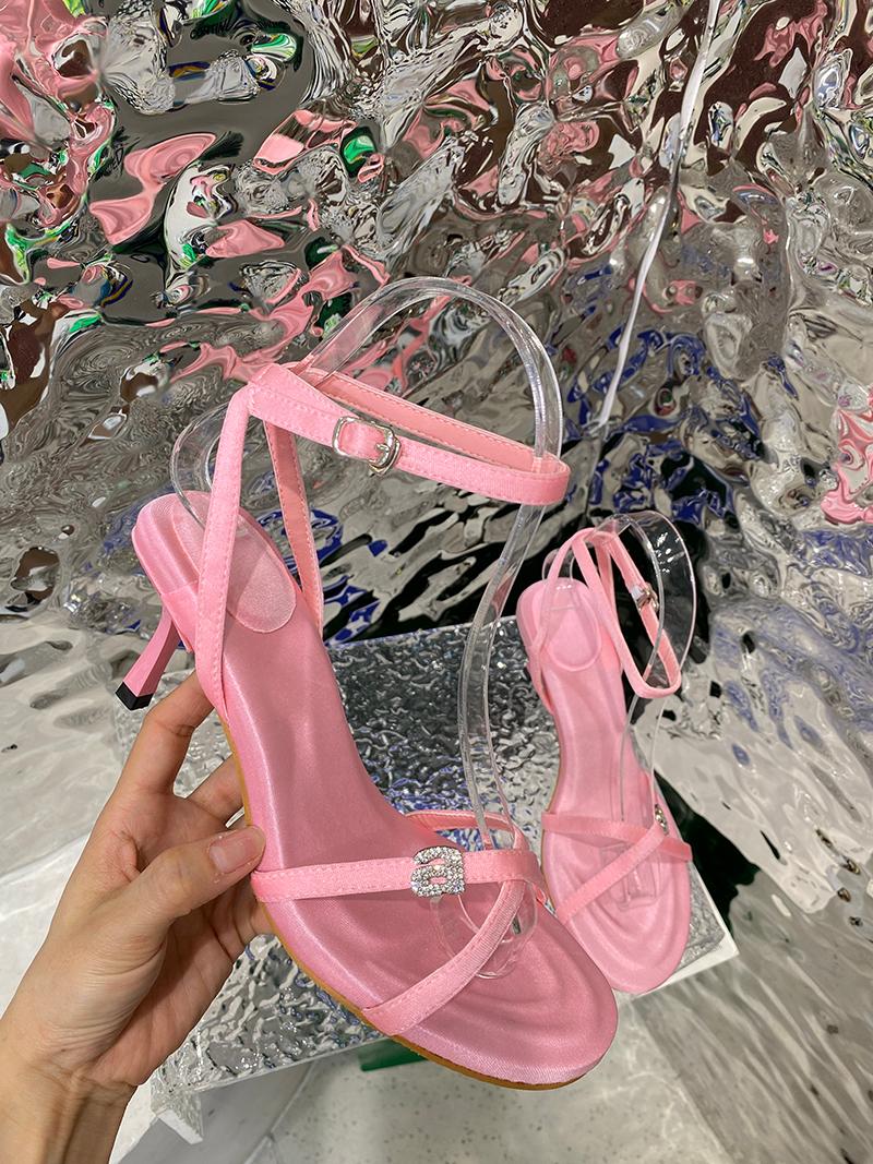 

Sandals Candy Color Women Cross Strap Open Toe 2022 Arrivals Ankle Thin High Heels Party PumpsSandals, Black