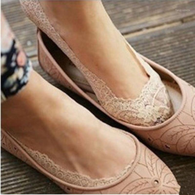 

Wholesale- Cozy Korean Style Women Elastic Cotton Lace Antiskid Invisible Low Cut Ballet Dance Socks Slippers, Nude