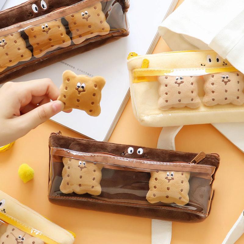

Cosmetic Bags & Cases Biscuit Pencil Case Kawaii Student Pencilbag Cute Japanese School Stationery Supplies Plush Soft Makeup Brushes Organi, Yellow
