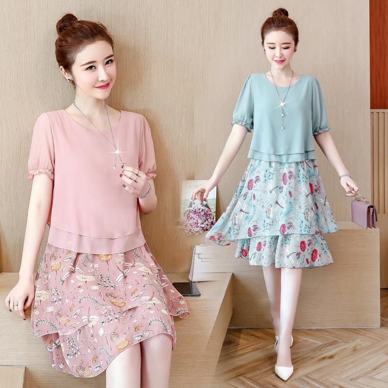 

Plus Size Dresses Floral Stitch Chiffon Midi Oversized Vintage Casual Spring Summer Clothes Dress For Women'S 2022 Sukienka Sundress, Green