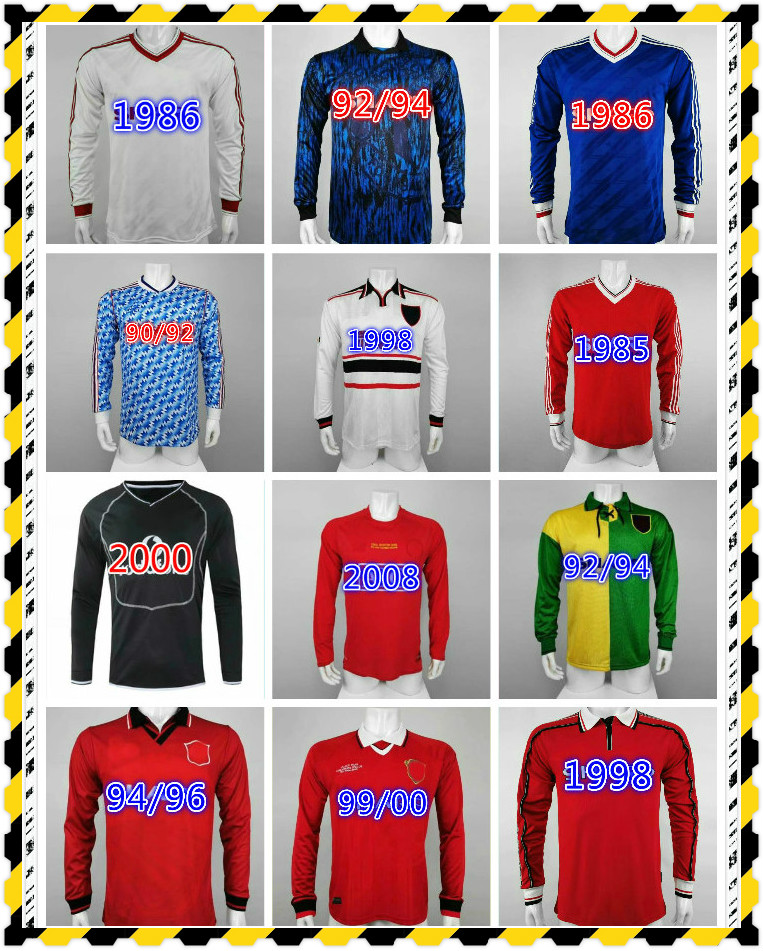 

long sleeve 08 90 92 Manchester Retro soccer jersey home United 1994 1998 RONALDO BECKHAM CANTONA KEANE SCHOLES football shirt, Black