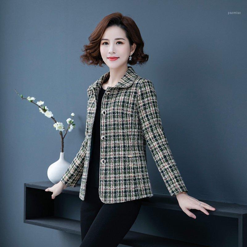 

Women's Jackets Womens Tweed Plaid Coats Autumn Small Fragrance Long Sleeve Elegant Single-breasted Lapel Outerwear, Green