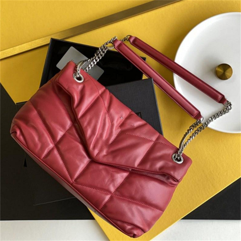 

Soft Sheepskin Women Loulou bag Puffer Genuine Leather Handbag Shoulder Crossbody Bags Envelope Bag Chain Cross Designer Handbags Designers Tote Purse, Red