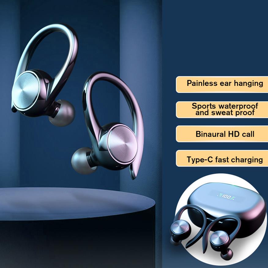 

Sports Earphones Bluetooth Wireless Headphones with Mic IPX5 Waterproof Ear Hooks Bluetooth HiFi Stereo Music Earbuds for Phone1965, Black