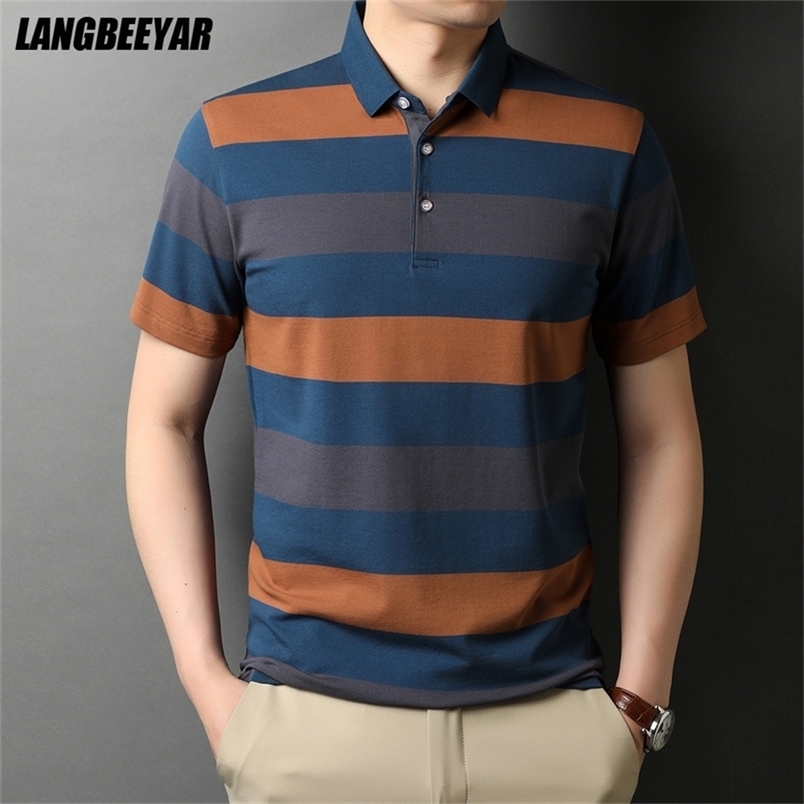 

Top Quality Summer Brand Designer Striped Turn Down Collar Men's Polo Shirt Short Sleeve Casual Tops Fashions Men Clothes 220402, Yellow