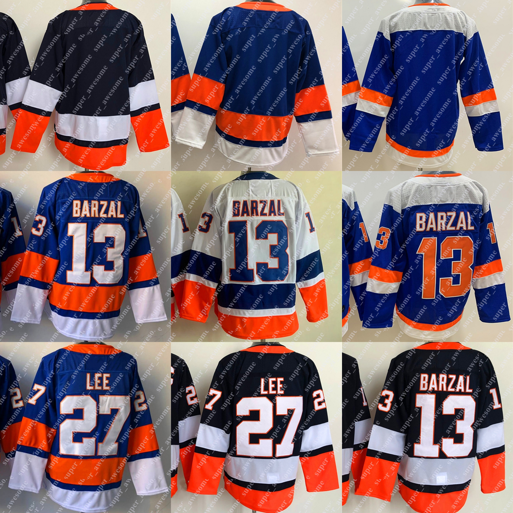 

13 Mathew Barzal Jersey 27 Anders Lee Hockey Jerseys Royal White BLANK Stitched, 13royal