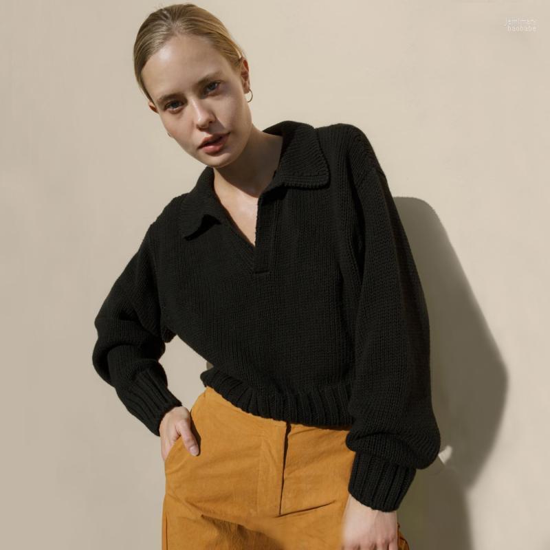 

Women's Sweaters Casual Chic Loose Turn-down Collar Women Knitted Jumpers 2022 Korean Autumn Winter Full Sleeve Female Solid Pullover Jemi22, Green