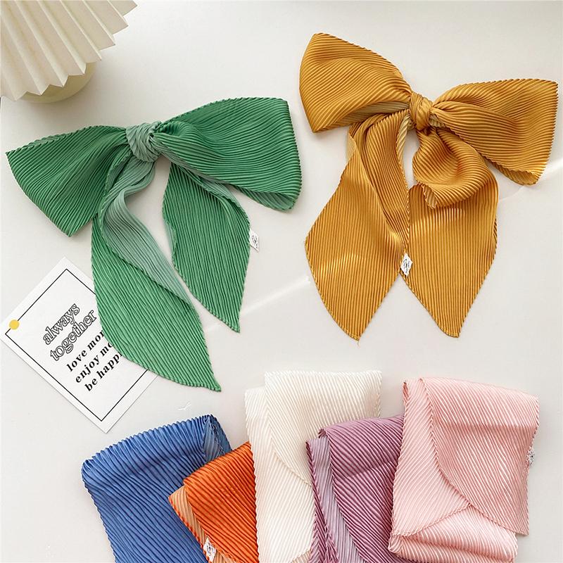 

Scarves 2022 Brand Crinkle Scarf Women Silk Satin Neck Tie Hand Bag Wirst Female Headscarves Bandana Hair Foulard Pleated Neckerchief