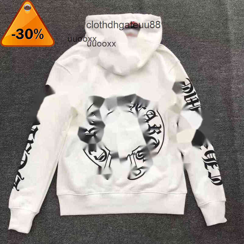 

European and American high quality hearts//chrome Sanskrit classic Roman hoof Pullover large pocket and women's Hoodie Jacket hood, White
