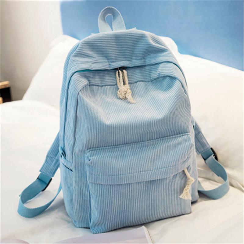 

School Bags Soft Fabric Backpack Female Corduroy Design For Teenage Girls Striped Women, Pink