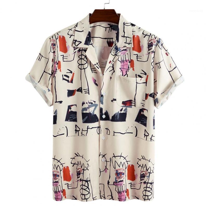 

Men's Casual Shirts Men Shirt Short Sleeve Graffiti For Summer 2022 Fashion Loose Hawaiian Henley Lapel Male Chemise Homme, Apricot