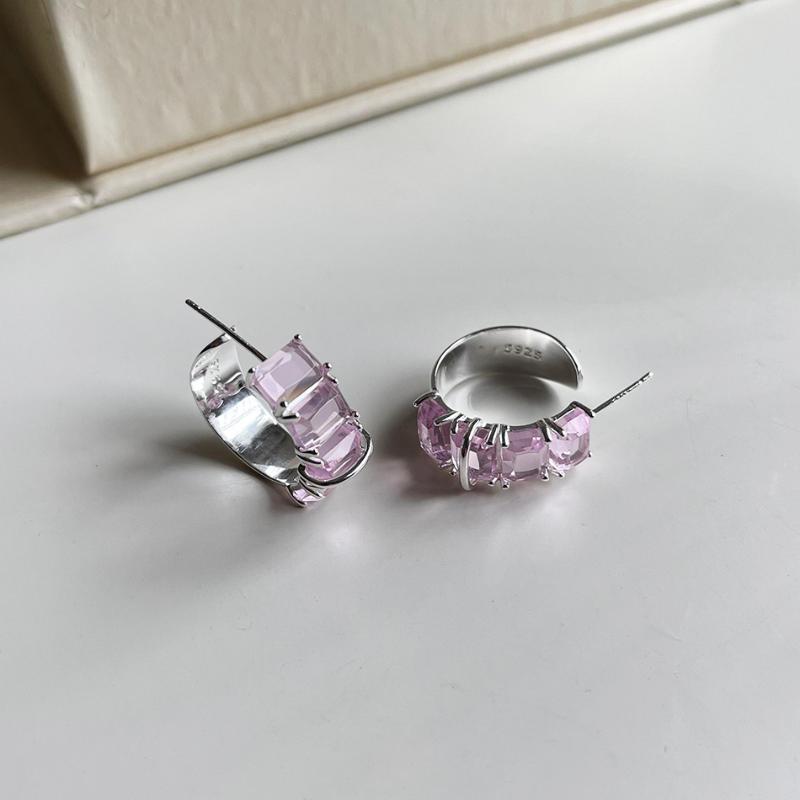 

Hoop & Huggie Unique Fashion 925 Sterling Silver Korean Female INS Style Personality C-shaped Pink Earrings GiftsHoop HoopHoop