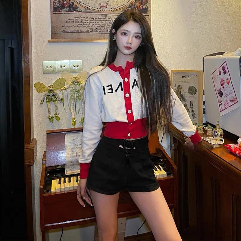 Women's Knits Clothes Womens T-Shirt Women Clothing Designer Knitted Slim Cardigan Sweater Long Sleeve Round Neck Button With Letter Red Black