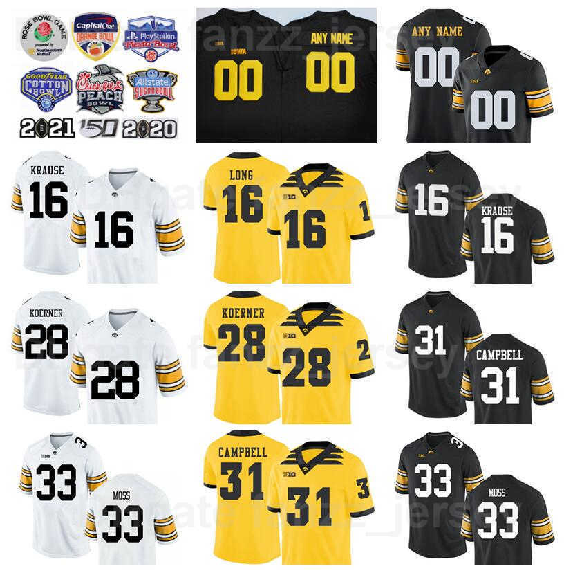NCAA College Iowa Hawkeyes Football 31 Jack Campbell Jerseys Men 28 Koerner Bob Sanders 33 Riley Moss Chuck Long 16 Paul Krause University Team B