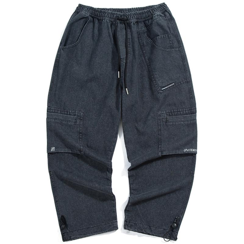 

Men' Jeans Hip Vintage Denim Pants Men Streetwear Drawstring Elastic Waist Harajuku Trousers Harem JoggersMen, Black