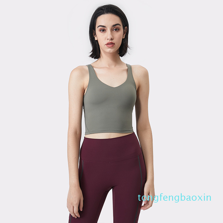 2022 Yoga Sports Bra V-neck U-back Tank Running Fitness Vest Gym Clothes Womens Underwear Padded Cushion Naked Sport