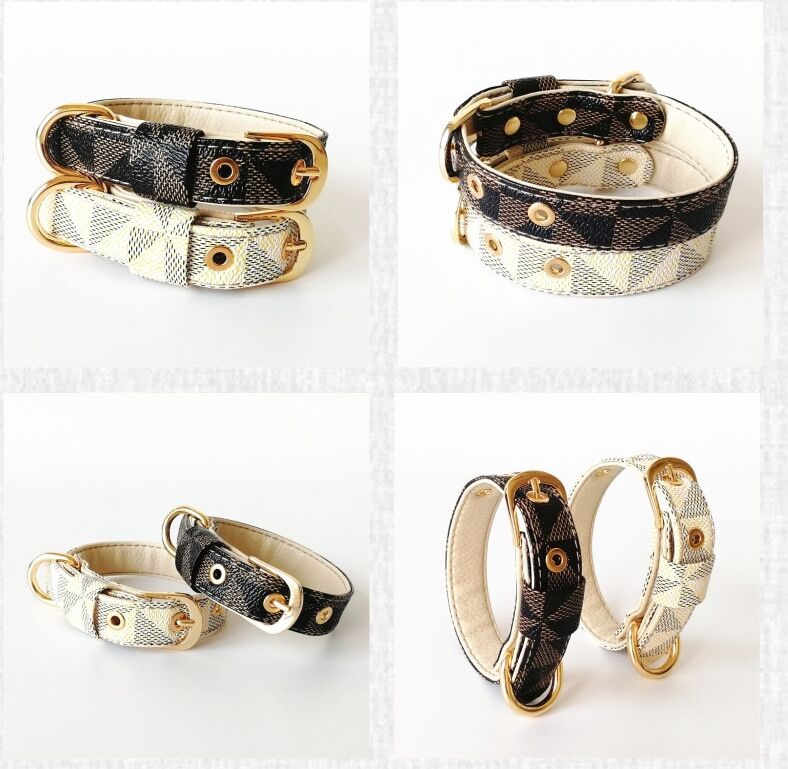 

Dog Collars & Leashes set Necklace leather checkered cat method dog fighting collar pet supplies