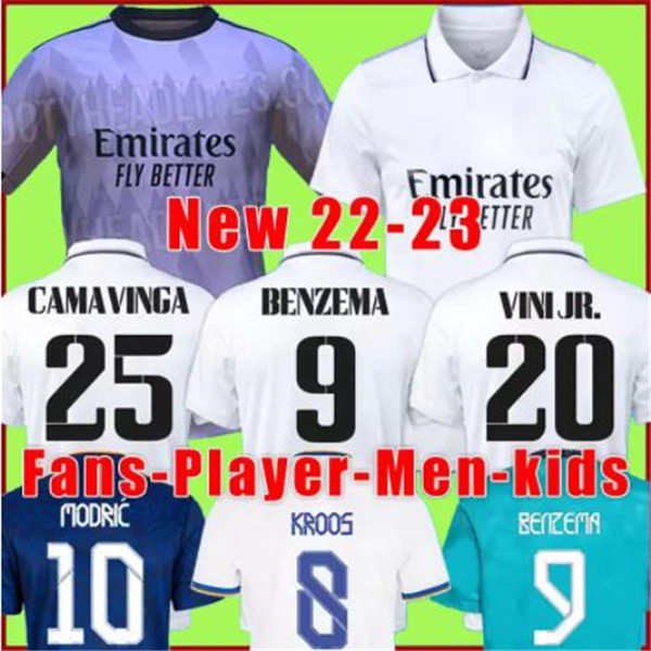 

BENZEMA Soccer Jerseys 22 23 football shirt VINI JR CAMAVINGA ALABA HAZARD ASENSIO MODRIC KROOS VALVERDE camiseta men kids kit 2022 2023 uniforms, 22/23 men home player vers