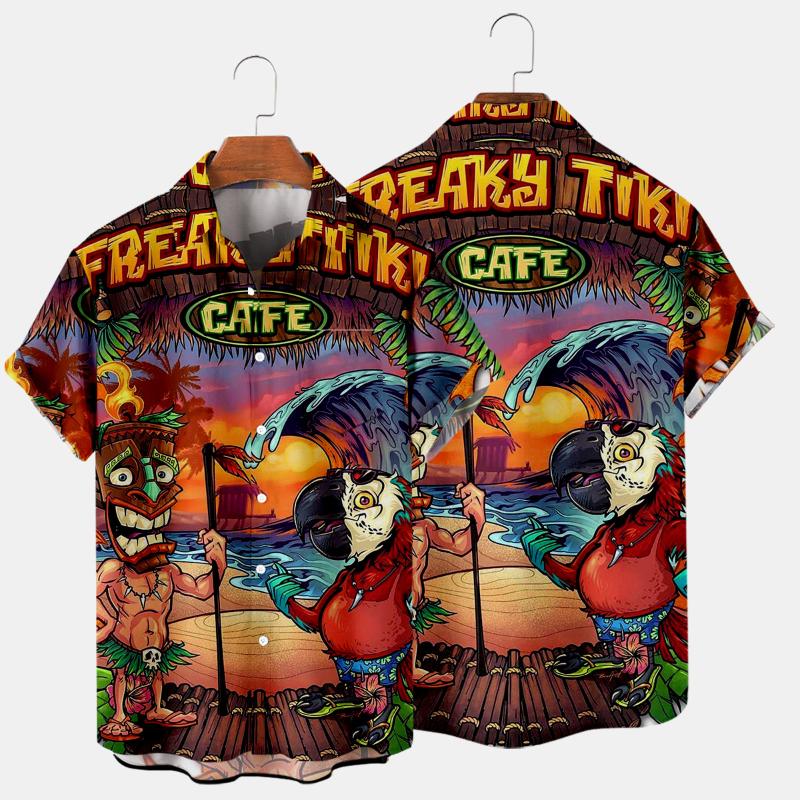 

Men's Casual Shirts Summer Fashion Hawaiian Turn-down-collar Shirt Beach Clothes Men Loose Hip Hop Blouses Button Up StreetwearMen's