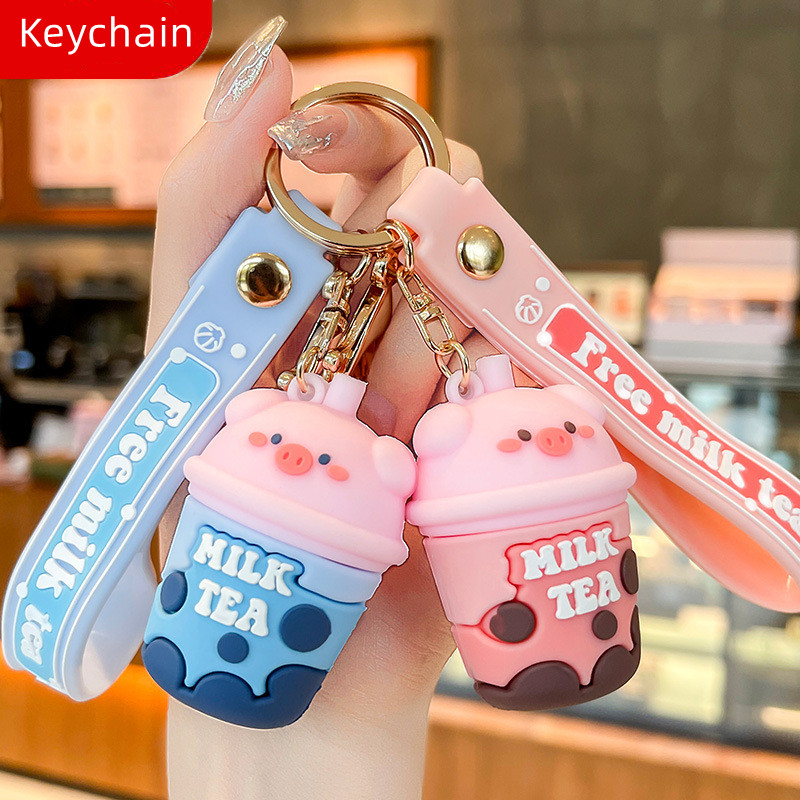 

Designer Keychain Doll Key Milk Tea Pig Anime Key Ring Men and Women Backpack Versatile Small Ornament Car Keys Pendant Creative Gift