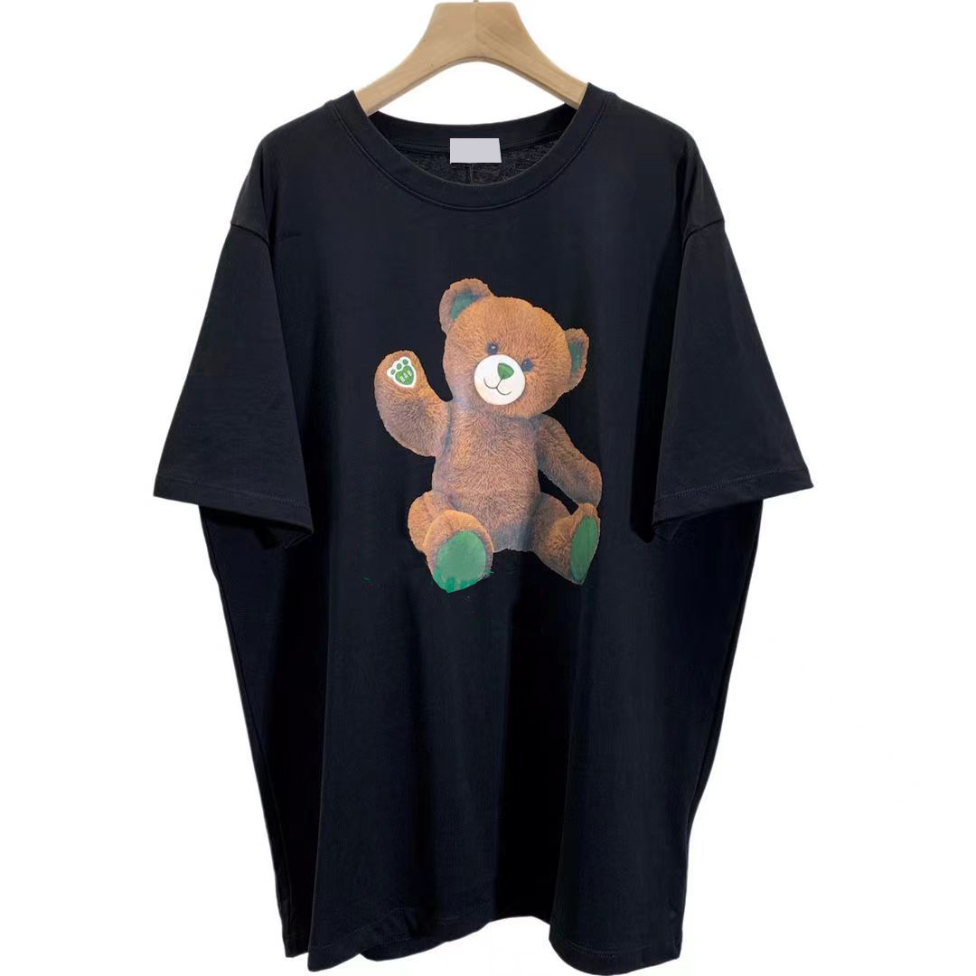 

Woman T-shirt Bear Pattern Unisex Short Tees Female T Shirts Loose Style Summer Breathable Tshirts 6 Options, Black1