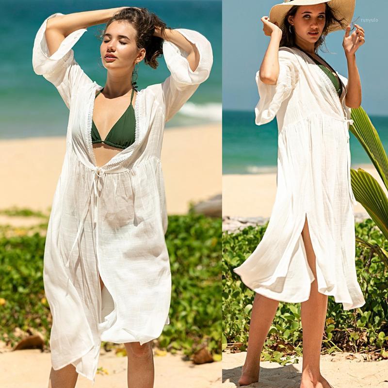 

Fashion Cardigan Blouse Shirt Bandage Thin Sun Proof Tops Bikini Cover Up Casual Summer Ladies Female Women Half Sleeve Blusas Women's Blous, White