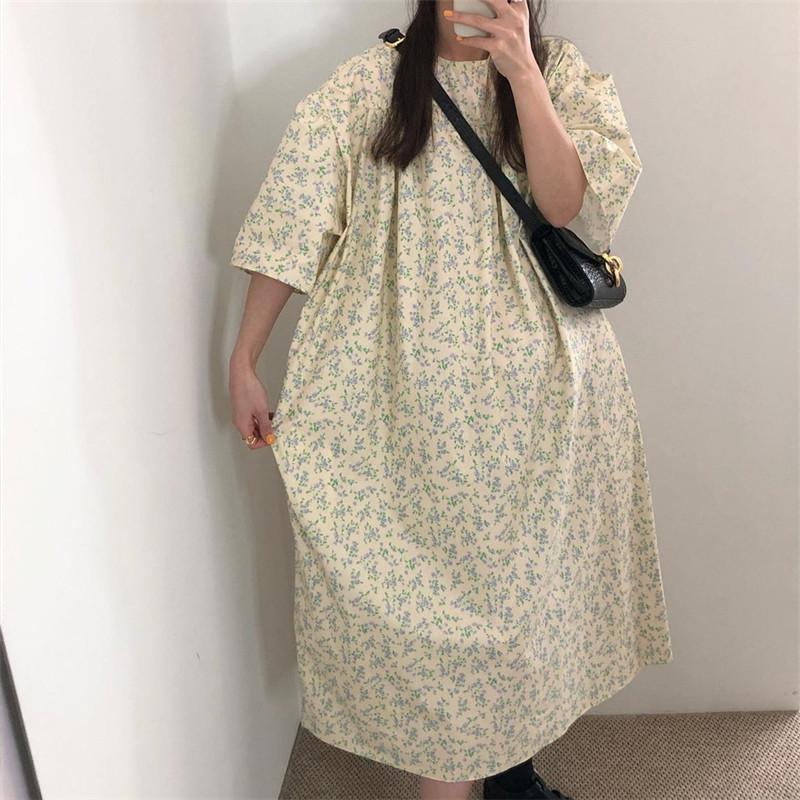 

Plus Size Dresses Summer Print For Women Round Neck Loose Commuter Short Sleeve Dress 2022, Beige