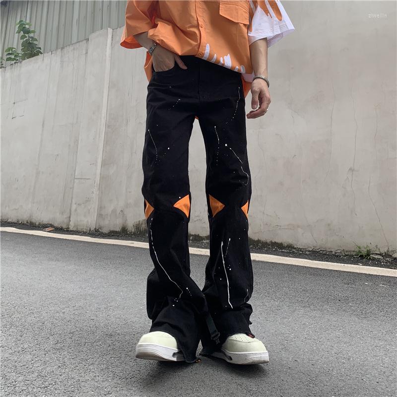 

Men' Jeans High Street Loose Zipper Slit Flared Pants Men' Casual Black Denim Stacked Men PantsMen