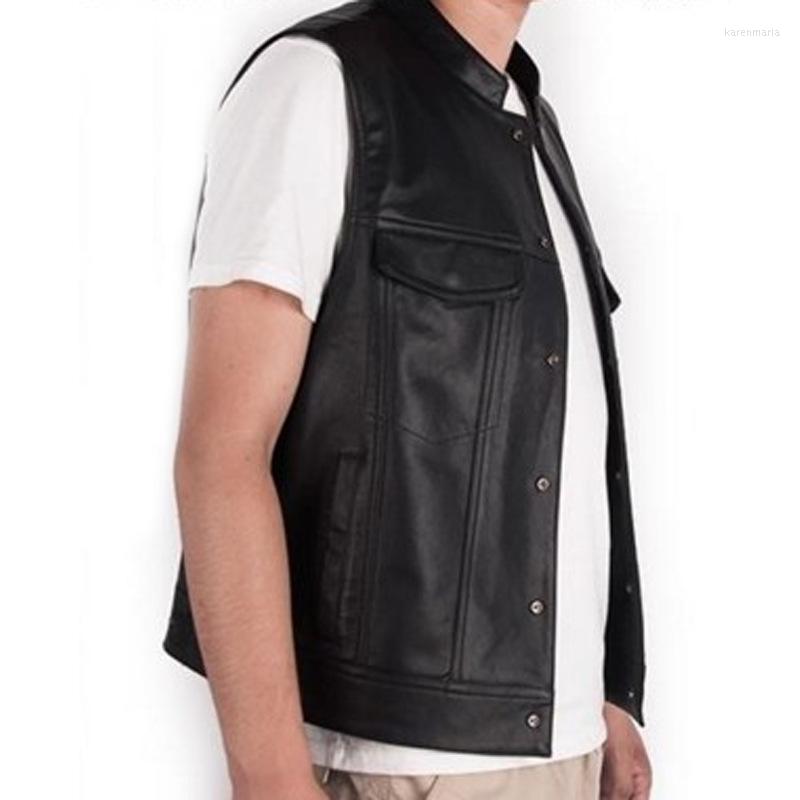 

Men' Vests Classical Motorcycle Biker Leather Vest Men Genuine Sleeveless Jackets Asian Size 3XL Coat Vintage Waistcoat Kare22, Black
