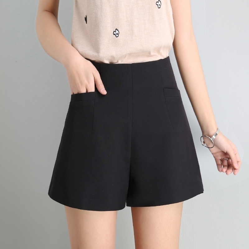 

WKOUD Womens Summer Shorts High Waist Solid Chiffon Wide Leg Shorts Short Pants Female Zip Up Waist Thin Trousers DK6039 Y200403, Mint