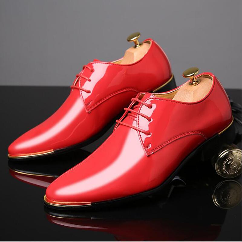 

Dress Shoes Mens Pointed Toe Glossy Wedding Patent Leather Casual Solid Oxfords Plus Size 47 48 M151, Black