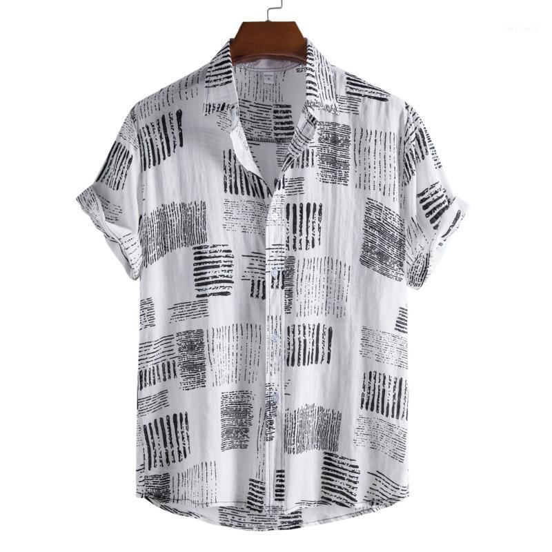 

Men's Casual Shirts Linen Shirt Leviortin Summer Beach Breathable Loose For Men Short Sleeve Hawaiian Printed, Black