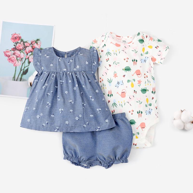 

Clothing Sets 2022 Orangemom Baby Girl Clothes Flower Bodysuit + Shorts T-shirt 3 Pcs For Set , Super Nice Dresses, White