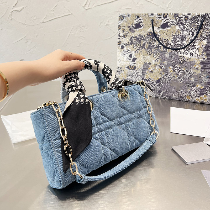 

New Blue Denim Cannage Designer Bag 2 Colors Classic Ladies Chain Shoulder Bag High Quality Fashion Wallet Handbag Crossbody D Luxurious Channel Designers Handbags, Pink