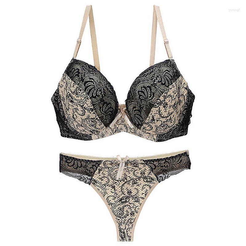 

Bras Sets For Women Sexy Lingerie Unlined Embroidery Lace Bralette Push Up Underwire Bra Panties 34 36 38 40 42 B C D DD E, Black