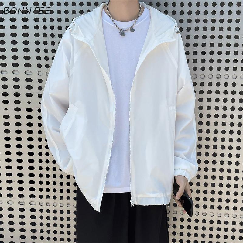 

Men's Jackets Men Summer Casual Hooded Cozy Sunscreen Zip-Up Pure Color Simply All-match Clothing Breathable Ins Male Fashion HandsomeMen's, White