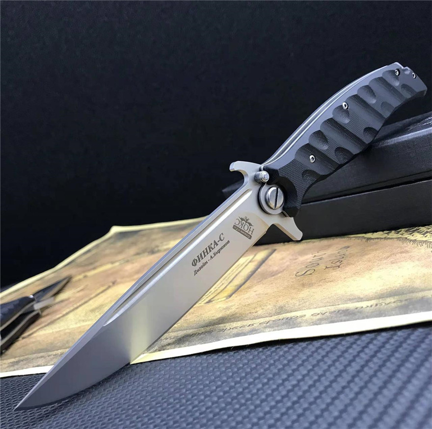 

RUSSIA-HOKC Noks Finka Manual Open Bearing Folding Knife Single Edge D2 Stainless Steel G10 Handle Pocket Knives self-defense tools