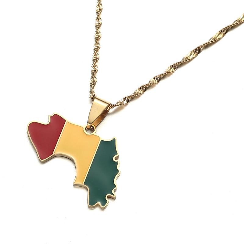 

Chains Stainless Steel Enamel Guinea Map Flag Pendant Necklaces For Women Men Jewelry Guinee Ethnic Jewels