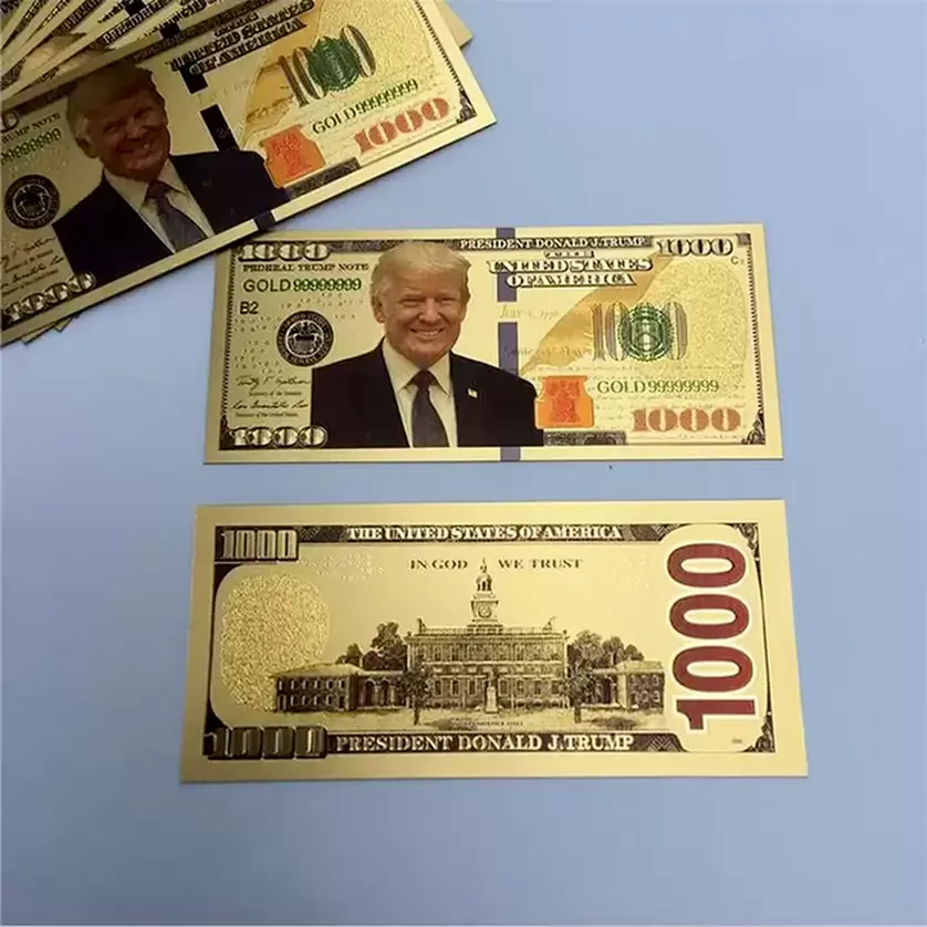 

Trump Dollar USA President Banknote Plastic Gold Foil Pleated Bills American General Election Souvenir Fake Money Coupon FY5368