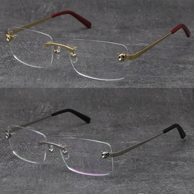

New Metal Rimless Cheetah series Eyewear Reading Frames Women Eyeglasses Large Square Glasses With Box Fashion Optical Male and Female Myopic Frame Size:56-18-140MM