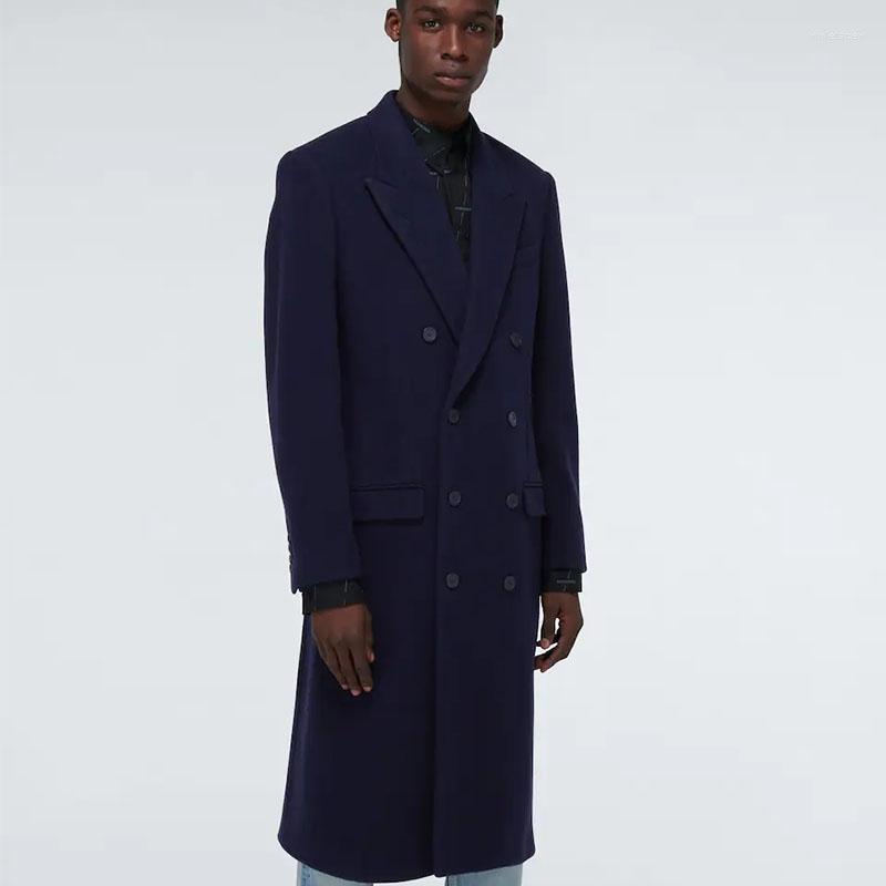

Men' Wool & Blends Medium And Long Woolen Coat 2022 Autumn Winter Thick Korean British Viol22, Blue