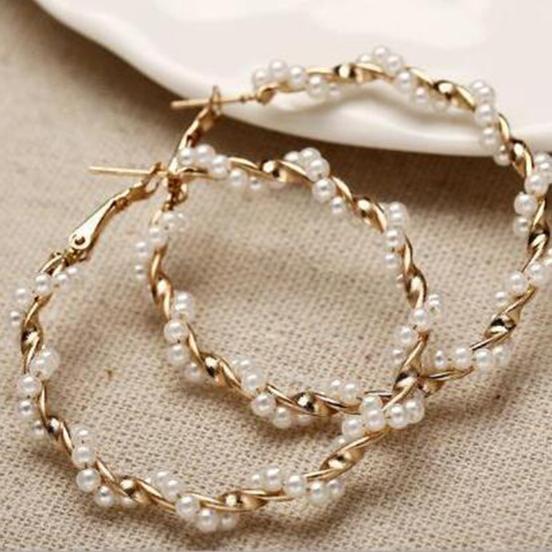 

Oversize Pearl Hoop Earrings For Women Girls Unique Twisted Big Circle Earring Statement Fashion Jewelry Loop 220716