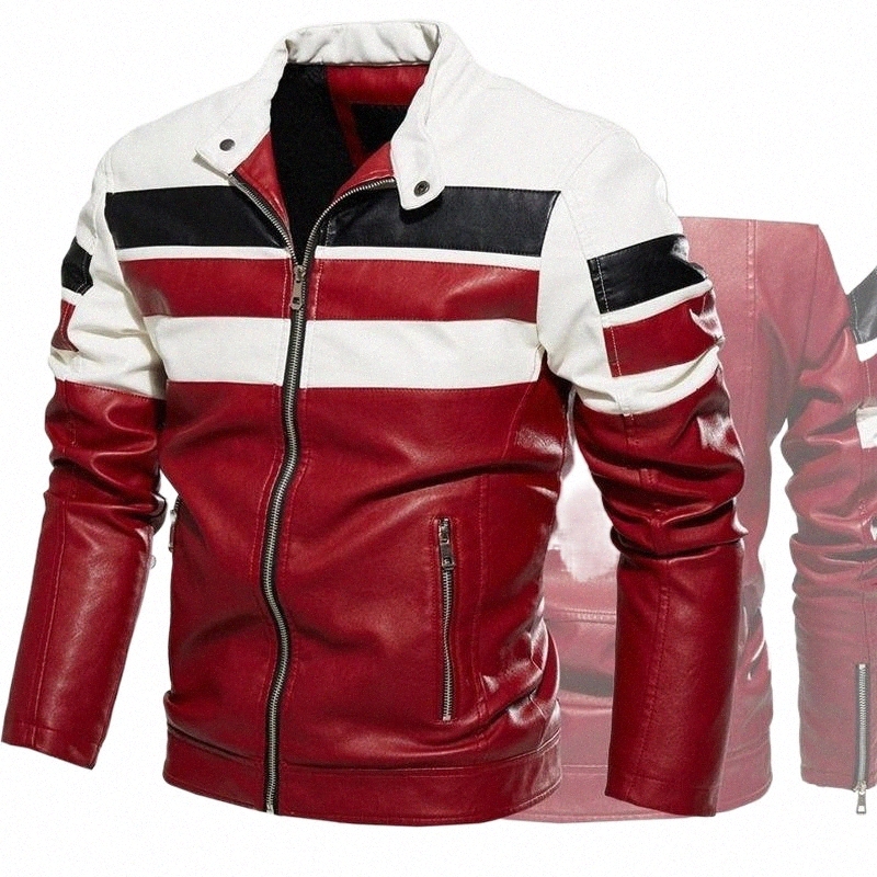 

bomber Leather Jacket Men Casual Motorcycle Coat Vintage Colorblock Patchwork Mens PU Men's Jackets q4Vf#, Navy blue