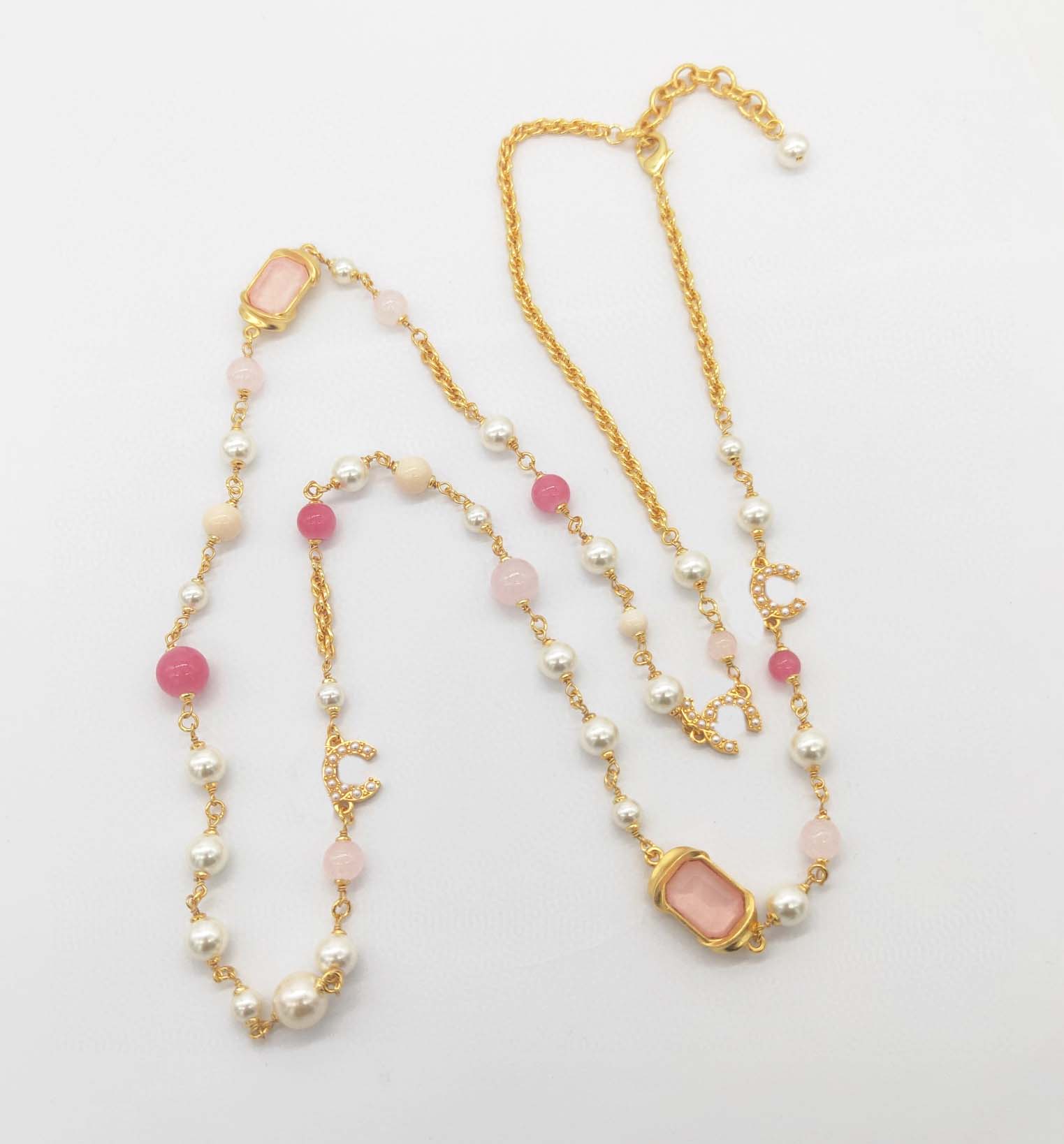 

2022 Top quality charm sweater pendant necklace with pink crystal beads in 18k gold plated for women wedding jewelry gift have box stamp PS4311A