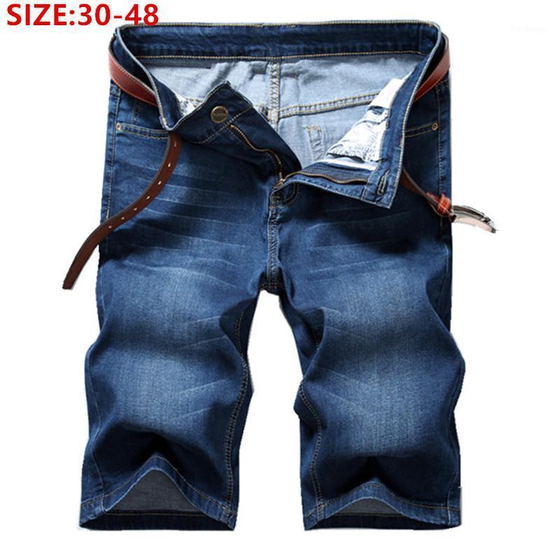 

Summer Jeans Shorts Men Plus Size 48 46 44 High Waist Elastic Thin Loose Blue Denim Oversized Calf Length Stretched Fat Trousers Men's, 1683 denim shorts