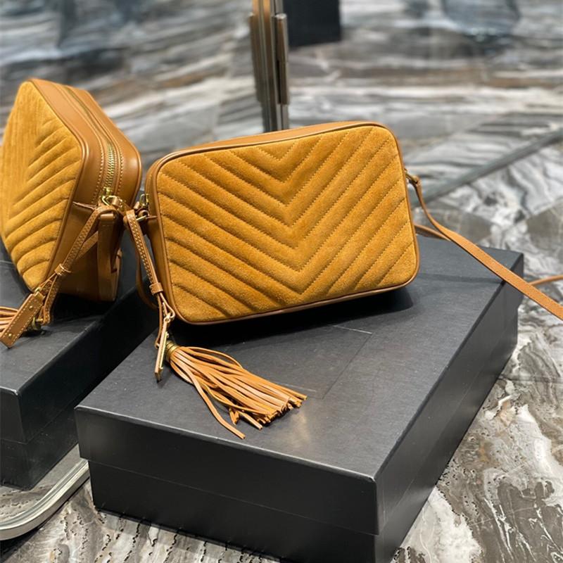 

Lou quilted suede camera bag double sided use kate Nubuck chain shoulder bags designer handbag fringed the tote bag women handbags flapbag smooth leather purse, Black-gold logo
