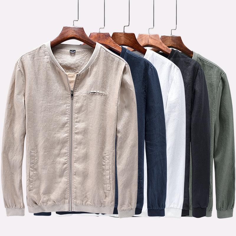 

Men's Jackets Men Spring Autumn Fashion Brand Japan Style Vintage Slim Fit Linen Cotton Male Casual Jacket CoatMen's, Green