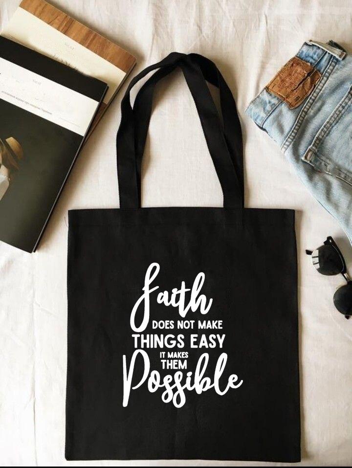 

Evening Bags Faith Can Move Mountain Canvas Tote Shopping Bag Foldable Reusable My God Jesus Over Fear Women Shopper Student Book, B393a